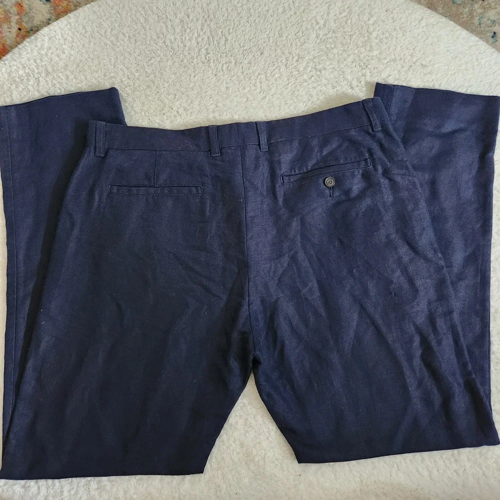 Vince Griffith Slim Fit Linen Cotton Blend Trousers Navy Blue Mens 36 Dress Pant
